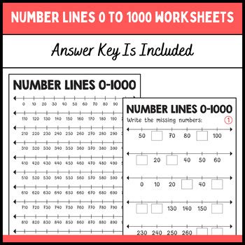 Printable Number Lines 0 to 1000 worksheets : Find Missing Numbers {0-1000}