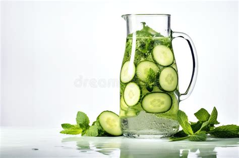 Cucumber And Mint Infused Water Healthy Food Background Stock