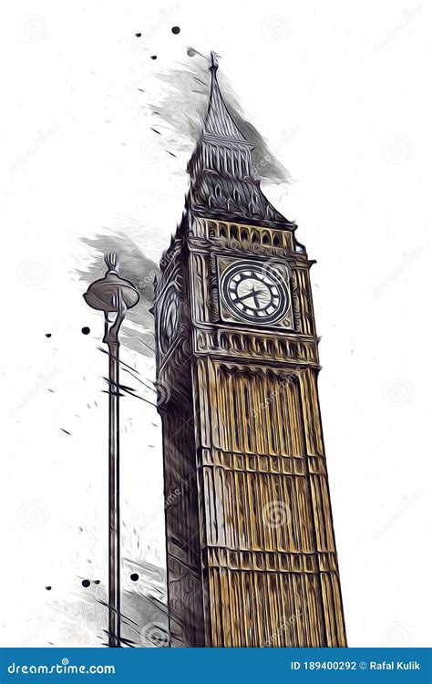 London Big Ben Art Dibujo Dibujo Dibujo Ilustración Diseño Divertido