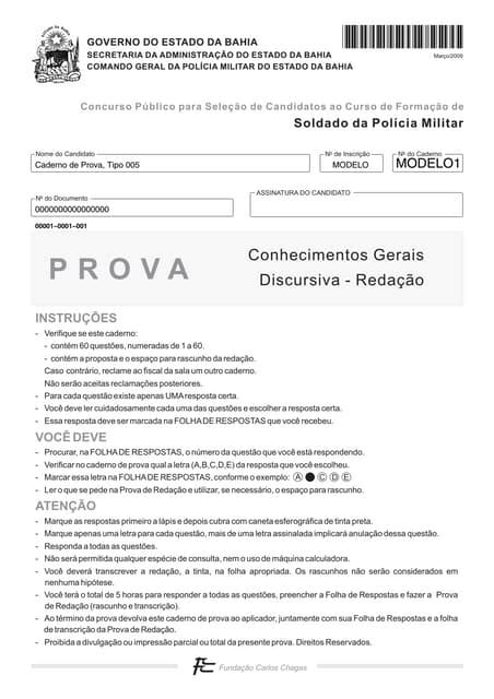 Prova Da Policia Civil Ba - PROVA PM BA 2009 | PDF