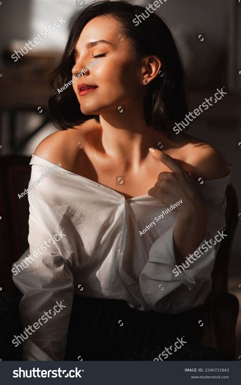 Sexy Attractive Relaxed Brunette Woman White Stock Photo Shutterstock