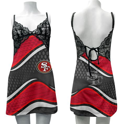 San Francisco 49ers Lace Back Strap Slip Dress 424 Sportique Shop