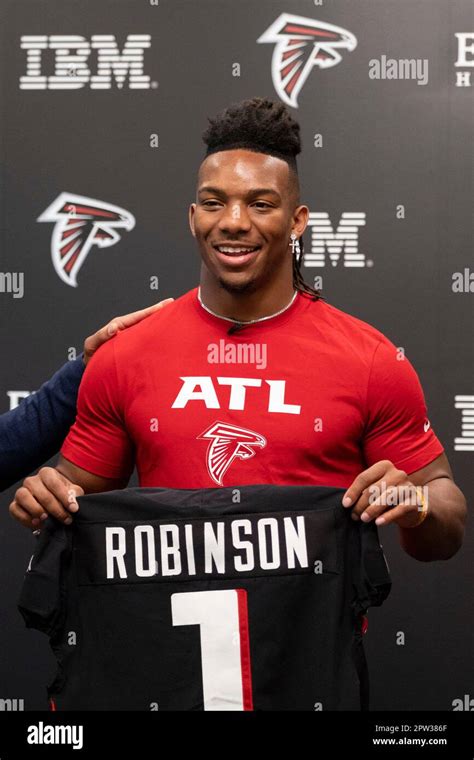 Atlanta Falcons First Round Draft Pick Bijan Robinson Poses For A Photo