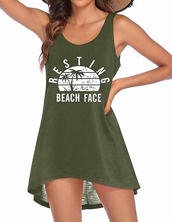 Ekouaer Women S Sleeveless Swimwear Coverups T Shirt Beach Dress Tank Bikini Cover Up With Print