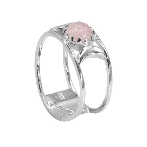 Anillo De Plata Doble Banda Con Piedra De Cuarzo Rosa