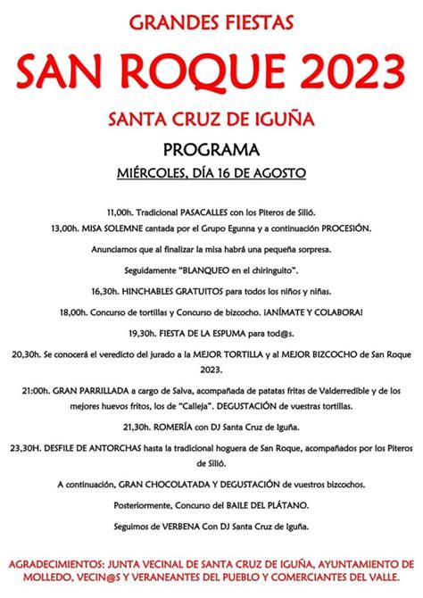 Grandes Fiestas De San Roque Santa Cruz De Igu A Miplanhoy Qu