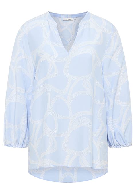 Eterna Modern Fit Bluse Langarm Kelchkragen Muster Hellblau