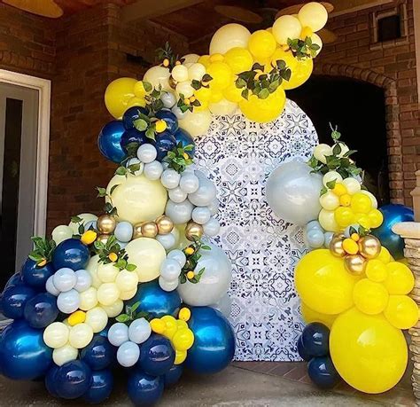 Enanal Lemon Balloon Garland Arch Kit Pcs Lemon Yellow Royal Blue