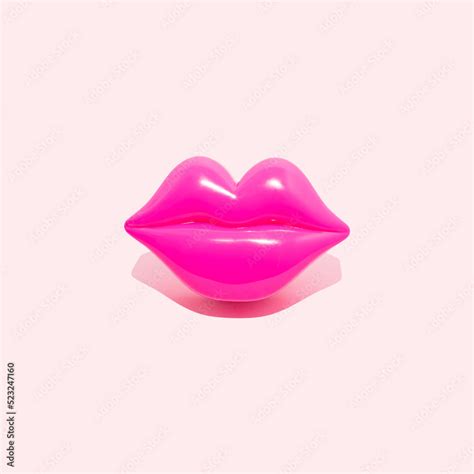 Creative Layout Of Pink Kiss Lips Isolated On A White Background Sexy Sensual Female Lips