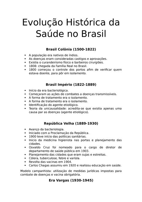 Evolução Histórica Da Saúde No Brasil Evolução Histórica Da Saúde No