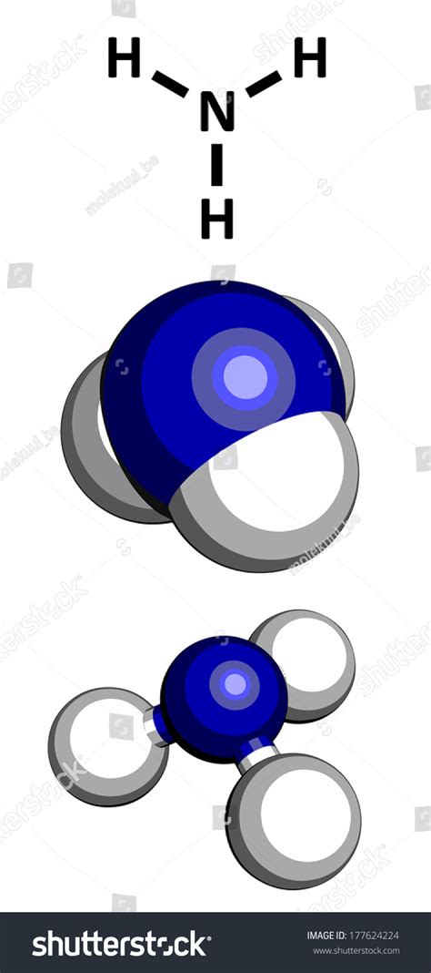 Ammonia Nh3 Molecule Three Representations 2d Skeletal Formula 3d