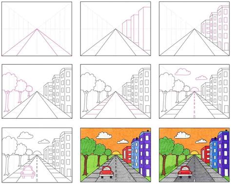 how to draw 1 point perspective city