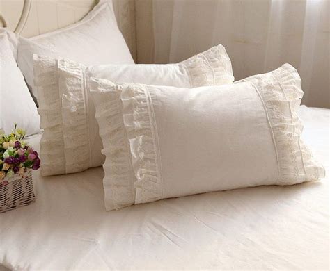 2pcs Embroidered Lace Ruffle 100 Cotton Pillow Case Handmade Lace