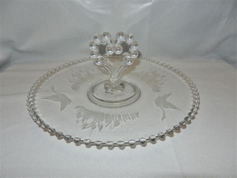 Vintage Etched Crystal Imperial Candlewick 12 Center Heart Handle Tray Candlewicking Vintage