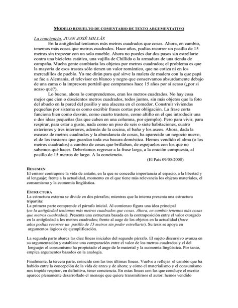 Modelo Resuelto De Comentario De Texto Argumentativo La