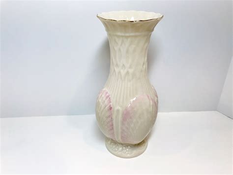 Reserved For Sr Belleek Pink Shell Vase Irish Vase Belleek China