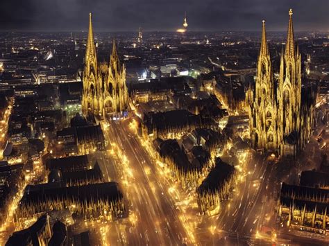 Krea Cologne Cathedral Sourrounded By City Birds Eye View Night