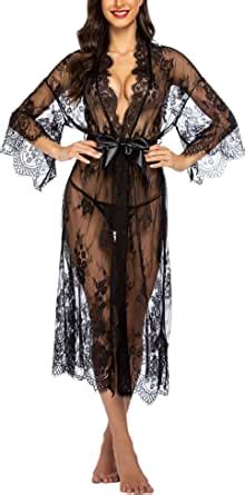 Avidlove Women Sexy Long Lace Lingerie Kimono Robe Sheer Babydoll Nightgown Nightdress At Amazon