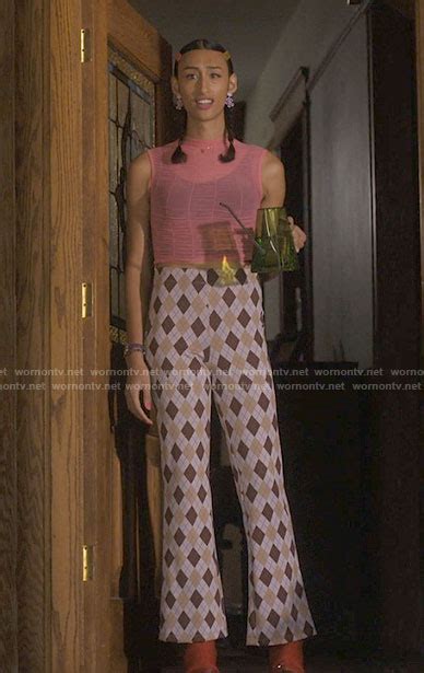 Wornontv Mindys Pink Mesh Top And Argyle Pants On Single Drunk Female