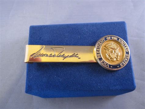 Nelson D Rockefeller Signed Tie Bar With Blue And Gold Vice Presidential