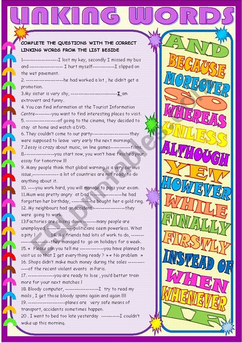 Linking Words Practice With Key Esl Worksheet By Spied D Aignel