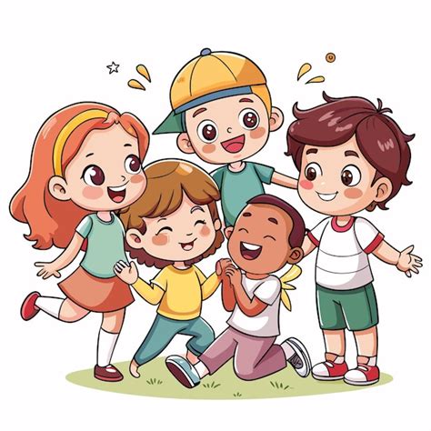 cheerful cartoon kids smiling  laughing    group