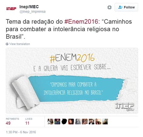 Reda O Do Enem Fala Sobre Intoler Ncia Religiosa No Brasil