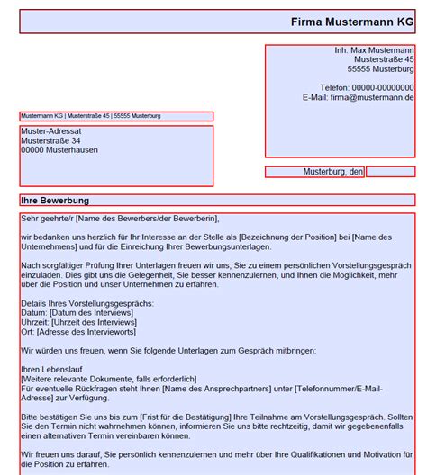 Einladung Bewerber in zu Vorstellungsgespräch PDF Vorlage