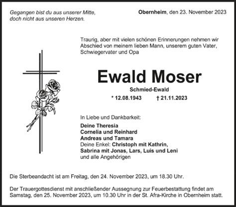 Traueranzeigen Von Ewald Moser Schwaebische De Trauerportal