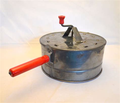 Vintage E Z Corn Popper Popcorn Pot Red Handles Hand Crank Etsy Farmhouse Kitchen Decor