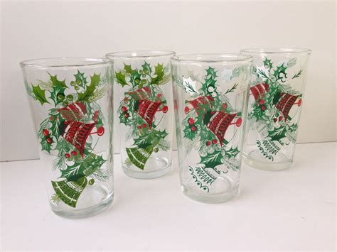 Holiday Drinking Glasses Set Of Four Hazelware Tumblers Etsy