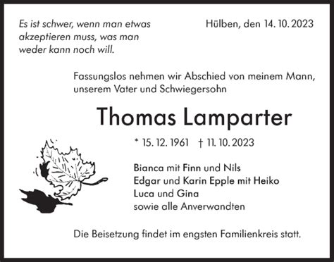 Traueranzeigen Von Thomas Lamparter S Dwest Presse Trauer