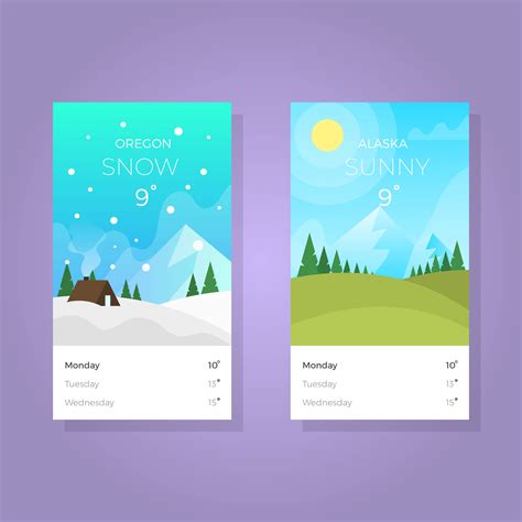 Flat Weather Apps Screen With Gradient Background Vector Illustration