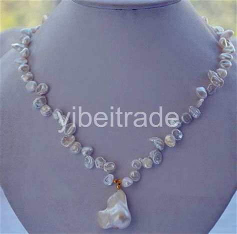 X Mm White Baroque Keshi Reborn Pearl Necklace Pendant K Clasp