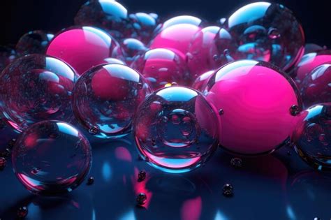 Premium Ai Image Floating Bright Effervescent Pink And Blue Glowing Orbs Ai Generated