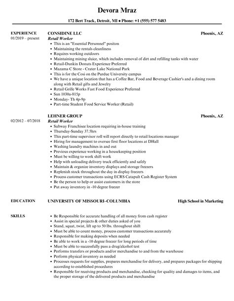 Retail Worker Resume Samples | Velvet Jobs