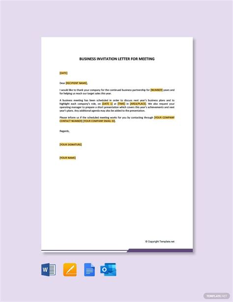 Formal Invitation Letter For Meeting In Google Docs Word Pages PDF