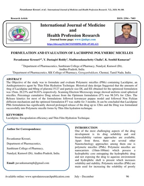 Pdf Formulation And Evaluation Of Lacidipine Polymeric Micelles