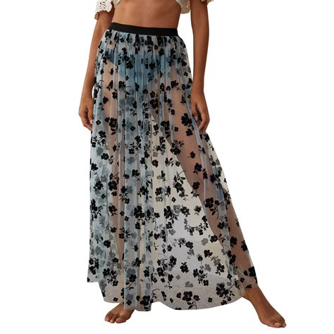 Fsqjgq Long Black Skirts For Women See Through Polka Dot Print Beach