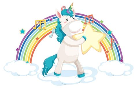 Unicornio De Pie En La Nube Con Arco Iris Y S Mbolo De Melod A Vector