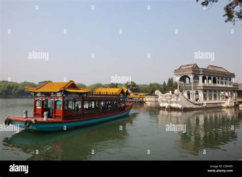 Boat of marble at the lake Kunming near the Yihe Yuan Summer Pal, Peking, Beijing, People's ...