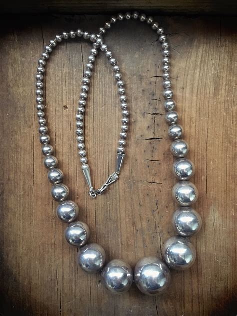 Vintage Sterling Silver Bead Necklace For Women Navajo Pearls Native