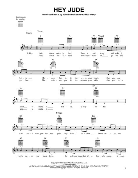 Hey Jude By The Beatles Sheet Music For Easy Guitar At Sheet Music Direct