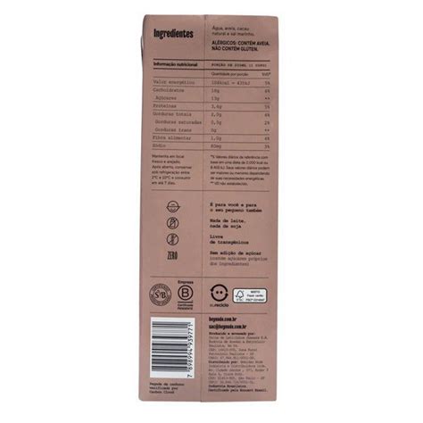 Bebida De Aveia Org Nica Cacau Nude L Me Gusta Veg