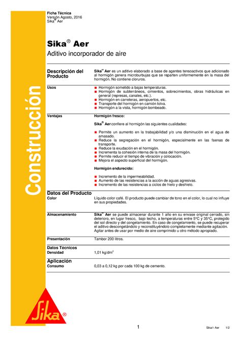 Sika Aer TECNOLOGÍA DEL CONCRETO UTP Studocu