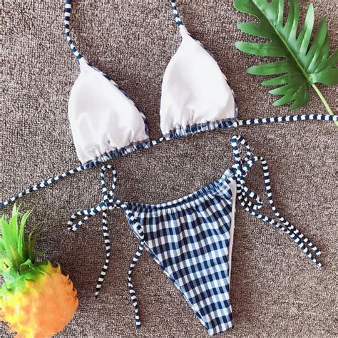 Zy Wholesales High Quality Sexy Plaid Strappy Women Sling Bikini