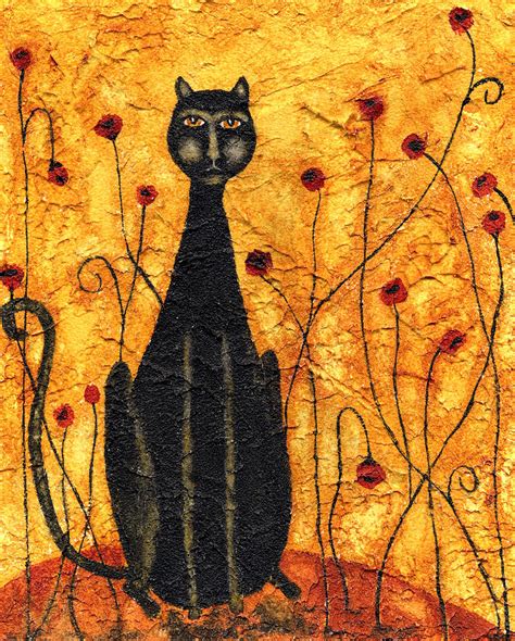 Art Collectibles Whimsical Orange Cat With Funky Folk Art X Glicee