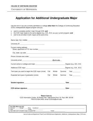 Fillable Online Cce Umn Application For Additional Undergraduate Major