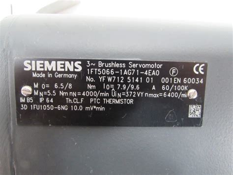 Siemens Servomotor 1FT5066 1AG71 4EA0 9 6A Nmax 6400 Min NEUWERTIG