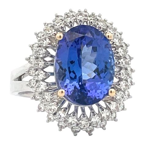 4 9 Ct Oval Cut Tanzanite Floral Diamond Cluster Halo Engagement Ring